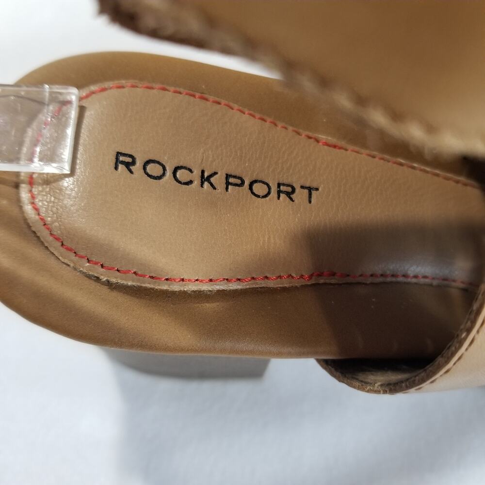 Rockport Womens 9.5 M Hattie Braid Sling Heeled Sandal, Tan Ankle Peep Toe Strap - Picture 9 of 12